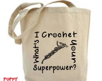 Crochet Bag, Crochet Project Bag, I Crochet; Bag for Crochet, Yarn Bag, Gift for Crocheter, Craft Bag, Crochet Quote, Tote Bag.