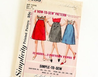 SALE Vintage 1960s Girls Size 8 Sub-Teen Knee Length A-line Skirt Simplicity 5583 Sewing Pattern Complete, w23"