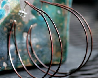 double hoop earrings delicate hoops rustic copper earrings large hoops minimalist earrings skinny hoops big hoop earrings GEMINI HOOPS