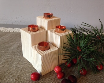 Candleholder, Candlesticks holder, A set of 4 handmade wooden candle holders
