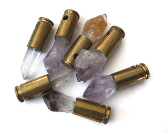 1x Brass 9mm Bullet w/ Crystals - N070