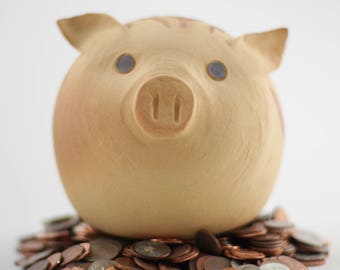 Large Piggy Bank| Cute Ceramic Piggy Bank| Handmade Folk Art Piggy Coin Bank| Cute Brown Piggy Gift| Piggy Decor| In Stock & Ready to Ship!
