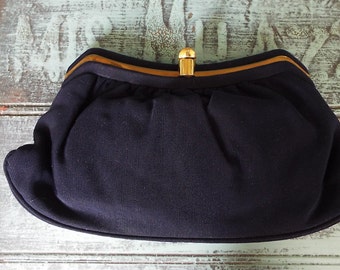 Vintage - 1950s Navy Blue L and M Spotlite Clutch with 2 Sections - Something Blue