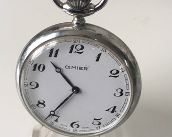 Vintage chrome CIMIER Pocket Watch with R. Lapanouse S.A movement .
