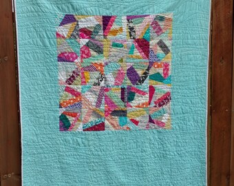 ON SALE Rainbow Sprinkles Throw Sized Modern Quilt, Rainbow Toddler Quilt