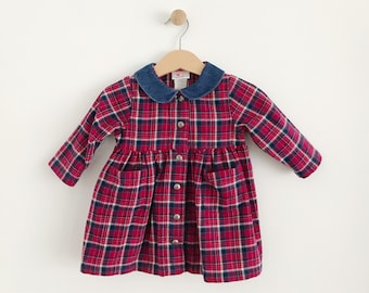 Vintage Baby Girl Carter's Plaid Flannel Dress | size 6 to 9 months
