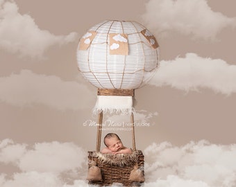 Digital Backdrops/Props (Newborn Hot Air Balloon Prop with Cream, Blue Backgrounds with Clouds) 4 Digital downloads