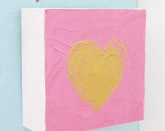 Gold Heart Acrylic Painting Anniversary Gift Western Avenue Artist Kathleen Daughan 30/30/4-2016 Small Painting Home Office Decor Wedding