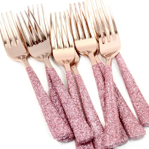 Rose Gold Glitter Plastic Forks