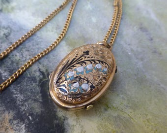 Victorian Mourning Locket, Antique Gold Plated Locket Charm and Chain, Victorian Locket Pendant