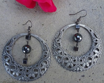 Metal Rounds and Hematite Square Earrings