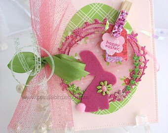 Shabby Chic Bunny Rabbit Card~arty tag shape card~baby shower card~velveteen rabbit~Easter Bunny~pink~green~blue~yellow~lavender~coral~kraft