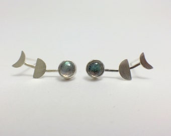 Moon Phases Earrings in Sterling Silver, Moon Earrings, Crescent Moon, Space Jewelry, Silver Moon Jewelry, Stone Earrings, Gemstone Earrings