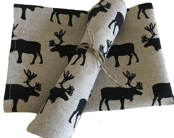 2-Set diner tea towels / kitchen towels / hand towels Linen "Moose" (20" x 27,5"), gift