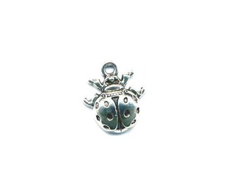 1 weathered charm lady bug with a silver metal ring