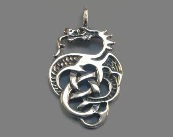 Celtic Knotwork Dragon Pendant in Sterling Silver