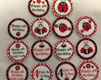 Set of 50/100/150/200 Personalized Ladybug 4th Birthday Party 1 Inch Confetti Circles