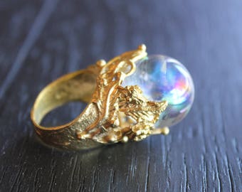 Aura Quartz Ring Aura Quartz Jewelry Crystal Ball Ring Crystal Ball Jewelry Fortune Teller Ring Fortune Teller Jewelry Aura Crystal Ring