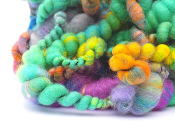 Handspun art yarn - BFL wool and Luxurious fibers / Bubble plied super uber bulky