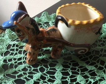 Vintage Multi-Color Donkey Cart Planter