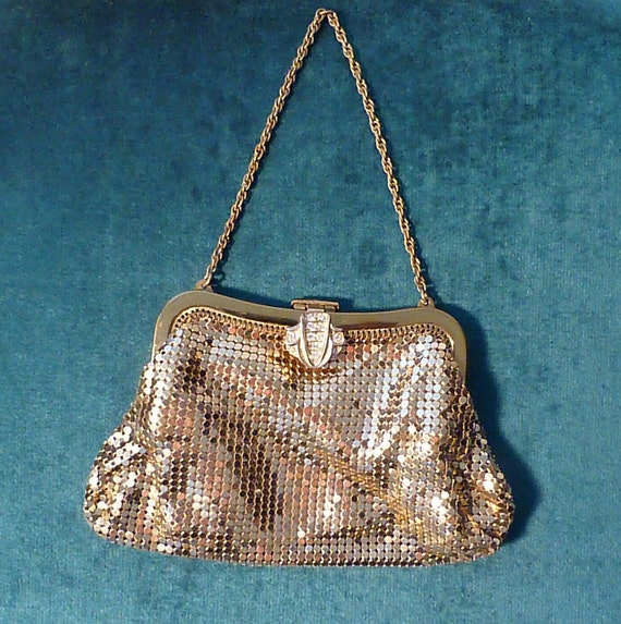 Vintage handbags gold mesh purse 1940s WHITING & DAVIS PURSE
