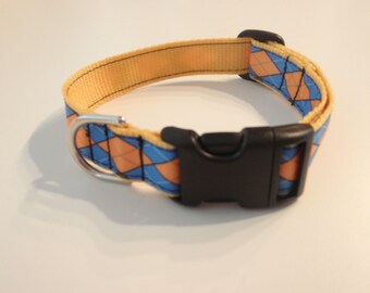 Blue and Gold Argyle Dog Collar