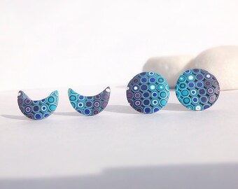 Set of 2 stud earrings , Blue Turquoise earrings , Polymer clay earrings , Modern earrings, Minimalist earrings, Contemporary jewelry