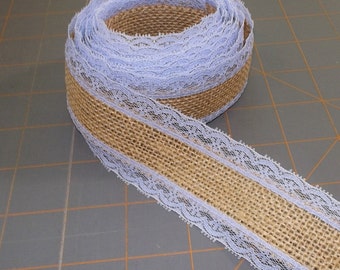 Periwinkle Lace with Burlap Ribbon - 1.5 inch x 3 yards