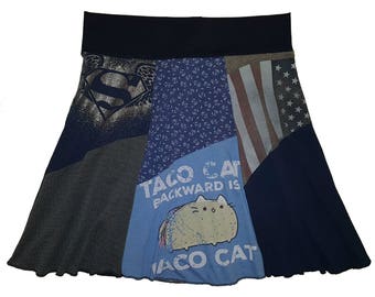 Taco Cat Plus Size Skirt 2X 3X Upcycled Skirt Hippie Skirt Women's size 22 24 26 recycled funny t-shirt Twinkle Skirts twinklewear