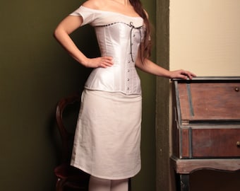 Victorian Corset, White 1880s Corset, 19th century Corset