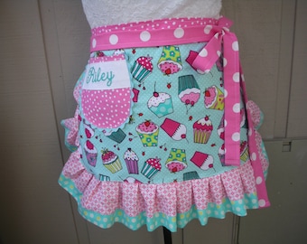 Aprons - Womens Cupcake Aprons - Monogrammed Aprons - Hot Pink Aprons - Turquoise Cupcake Aprons - Annies Attic Aprons - AnniesAttic Aprons