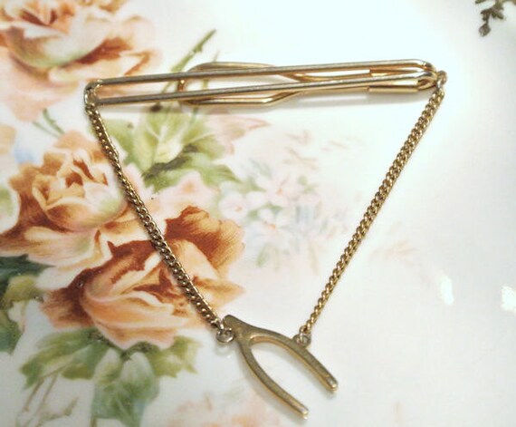 Vintage Swank Tie Clip Bar Clasp Wishbone