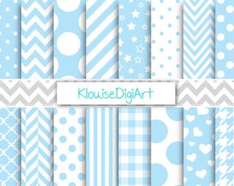 Baby Blue and White Digital Printable Papers for Personal and Small Commercial Use (0047)
