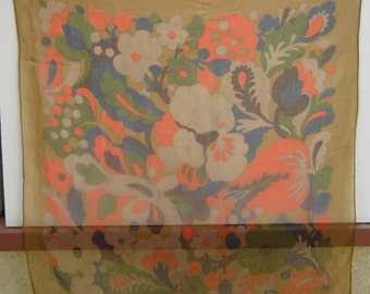 Vintage chiffon square scarf 1960s flowers