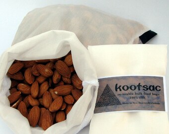 Reusable bulk food bag, biodegradable food bag,bulk bins, snack bag, food pouch, travel food bag, natural silk , white, medium size
