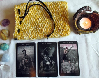 Knit Tarot pouch | Tarot bag | knitted Tarot bag | rune pouch | oracle card bag | yellow and cream Tarot bag | gift bag | charm bag