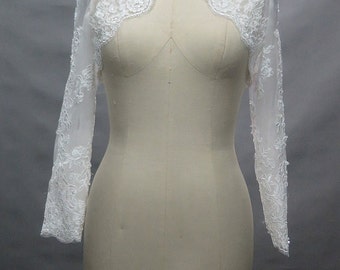 Long Sleeve French Lace Bridal Bolero Shrug Wedding Jacket Available in Ivory-White or Pure White