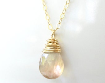 Oregon Sunstone Necklace Gold Filled Necklace Champagne Peach Stone Oregon Sunstone Jewelry
