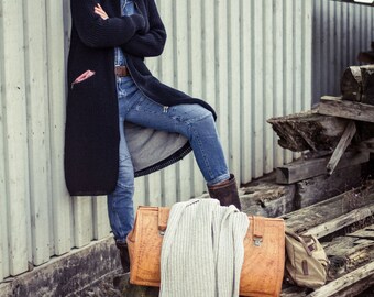 Action! % ! Women's knit coat with hood, windbreaker, handmade