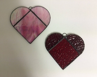 Pink and Red Stained Glass Heart Suncatchers G-17