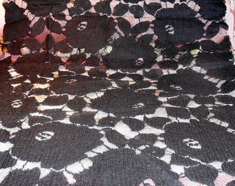 Vintage Fabric Black Copper Roses on Cotton Tulle Lace