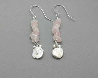 Rose Quartz and Freshwater Pearl Earring