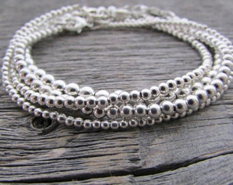 Sterling Silver Bead Bracelet, Bride Bracelet, 925 Silver Bracelet, Sterling Bracelet, Stack Bracelet, Silver Bead Bracelet, Beaded Bracelet