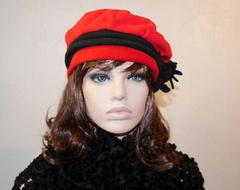 Red and Black Fleece Marissa 7 Cap