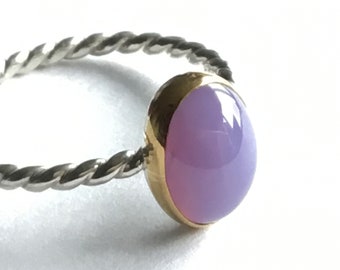 HOLLEY BLUE Agate ring. Sterling silver & 24 kt.Gold ,Size 6 ,Beauty of Oregon