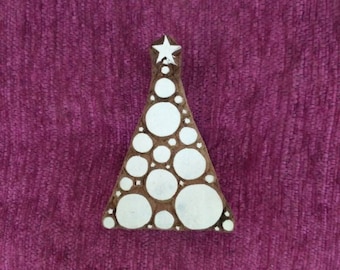 Indian hand carved wood stamp pottery stamp wood printing block textile stamp, tjaps - christmas tree