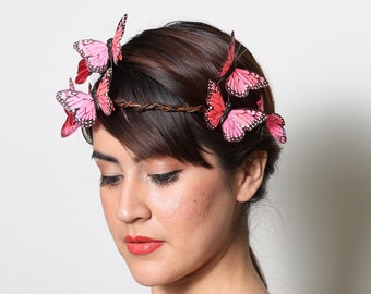 Bright Pink Butterfly Crown - Wedding, bride, fantasy, woodland