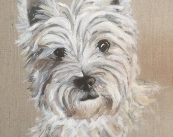 Westie, West Highland White Terrier, Dog, Portrait, Custom, HandPainted, Original, OilPainting, Art