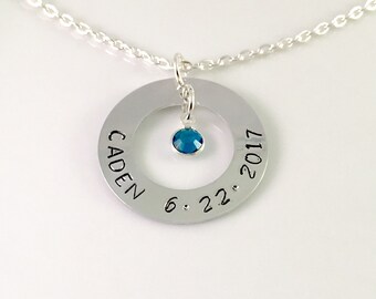 Mothers necklace, new mom necklace, birth name necklace, new mom jewelry, name necklace, personalized mommy necklace, hand stamped necklace