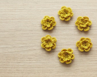 6 pcs of sephia crocheted flowers, 24mm